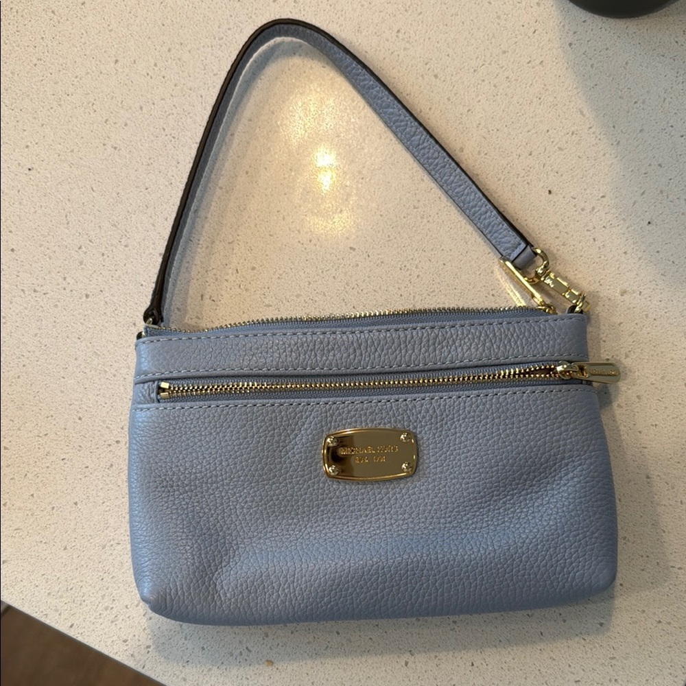 Michael Kors Light Blue Wristlet with Gold Accents